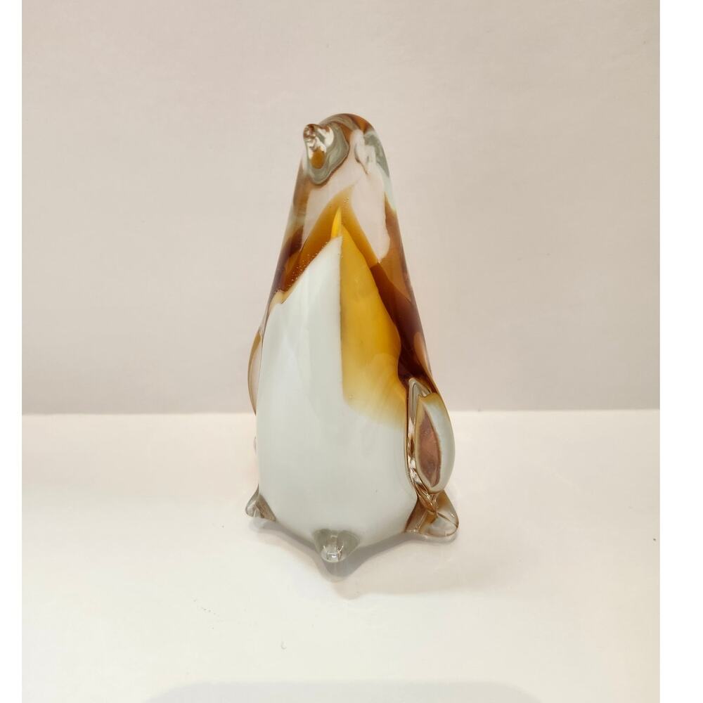 Amber and White Crystal Art Glass Penguin Paperweight